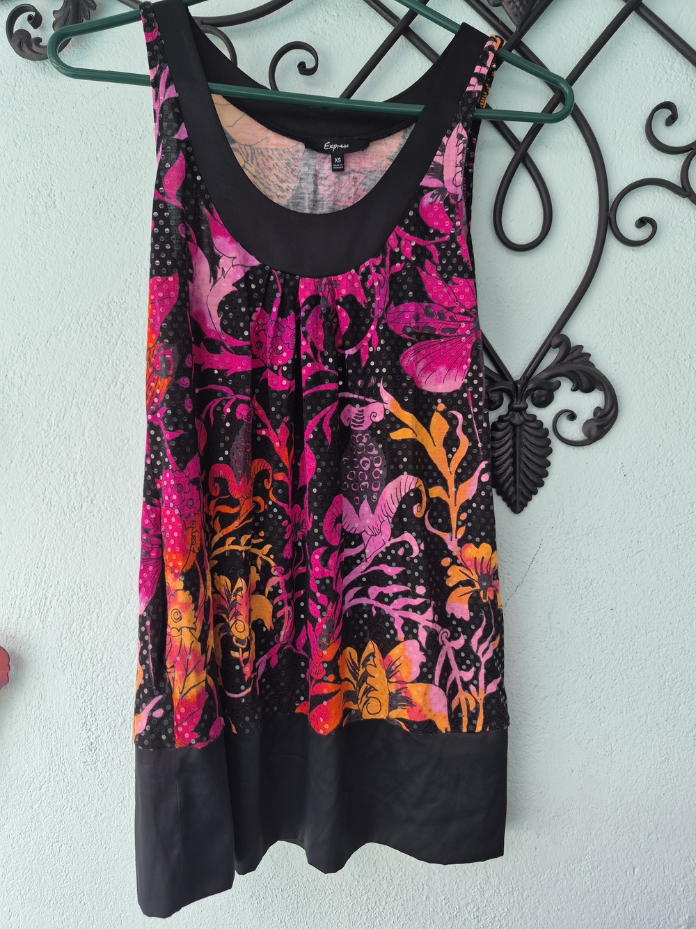 Express Pink & Orange Floral Tank Top